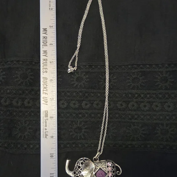 Stainless Steel Elephant Pendant Necklace with Purple and Pink Accents - Picture 2 of 4